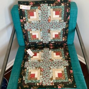 2 Patchwork Log Cabin Table Toppers NEW Handmade Quilted Table Mats 15” Square